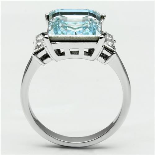 High polished (no plating) Stainless Steel Ring with Top Grade Crystal in Sea Blue