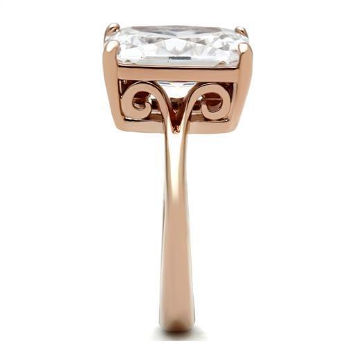 IP Rose Gold(Ion Plating) Stainless Steel Ring with AAA Grade CZ in Clear