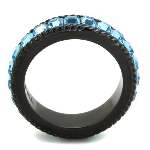 IP Black(Ion Plating) Stainless Steel Ring with Top Grade Crystal in Sea Blue