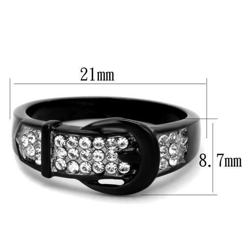 Two-Tone IP Black (Ion Plating) Stainless Steel Ring with Top Grade Crystal in Clear