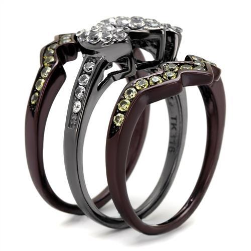 IP Light Black (IP Gun) & IP Dark Brown (IP coffee) Stainless Steel Ring with AAA Grade CZ in Clear