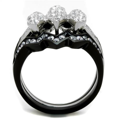Two-Tone IP Black (Ion Plating) Stainless Steel Ring with AAA Grade CZ in Clear