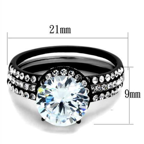 Two-Tone IP Black (Ion Plating) Stainless Steel Ring with AAA Grade CZ in Clear