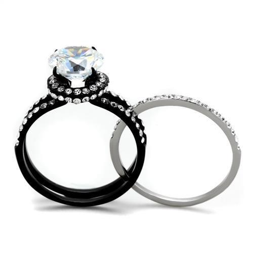 Two-Tone IP Black (Ion Plating) Stainless Steel Ring with AAA Grade CZ in Clear