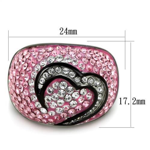 Two-Tone IP Black (Ion Plating) Stainless Steel Ring with Top Grade Crystal in Light Rose