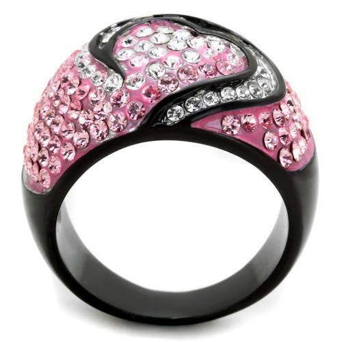 Two-Tone IP Black (Ion Plating) Stainless Steel Ring with Top Grade Crystal in Light Rose