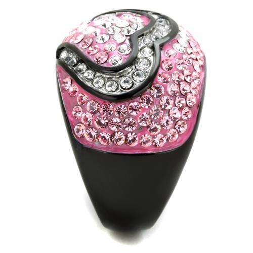 Two-Tone IP Black (Ion Plating) Stainless Steel Ring with Top Grade Crystal in Light Rose