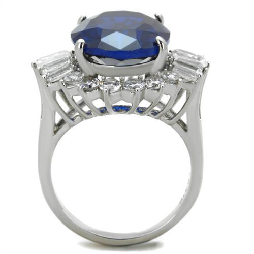 High polished (no plating) Stainless Steel Ring with Synthetic Spinel in London Blue