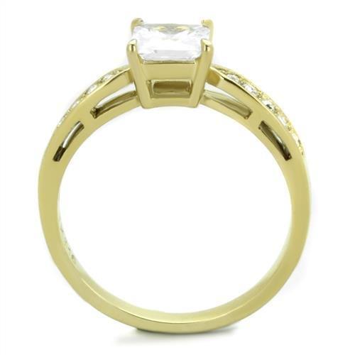 IP Gold(Ion Plating) Stainless Steel Ring with AAA Grade CZ in Clear
