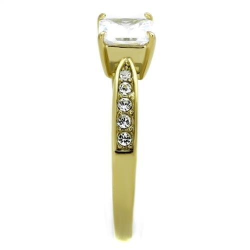 IP Gold(Ion Plating) Stainless Steel Ring with AAA Grade CZ in Clear