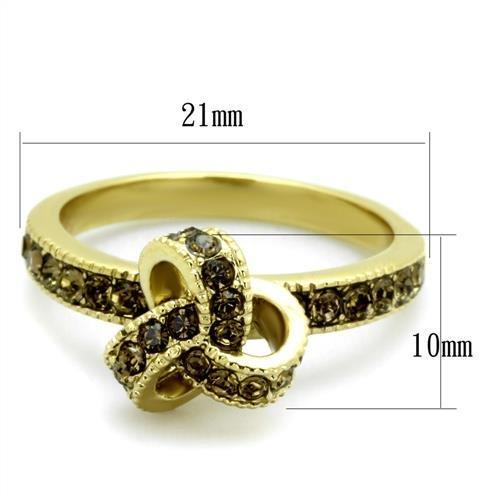 IP Gold(Ion Plating) Stainless Steel Ring with Top Grade Crystal in Smoked Quartz
