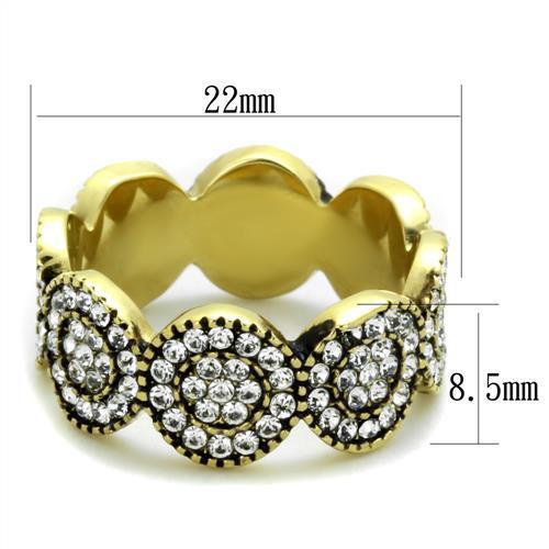 IP Gold(Ion Plating) Stainless Steel Ring with Top Grade Crystal in Clear