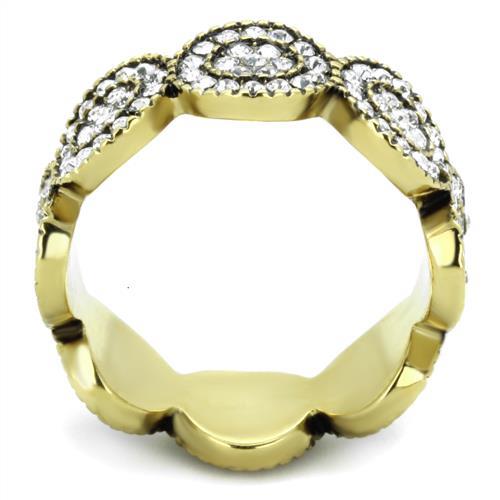 IP Gold(Ion Plating) Stainless Steel Ring with Top Grade Crystal in Clear