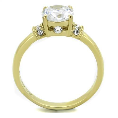 IP Gold(Ion Plating) Stainless Steel Ring with AAA Grade CZ in Clear