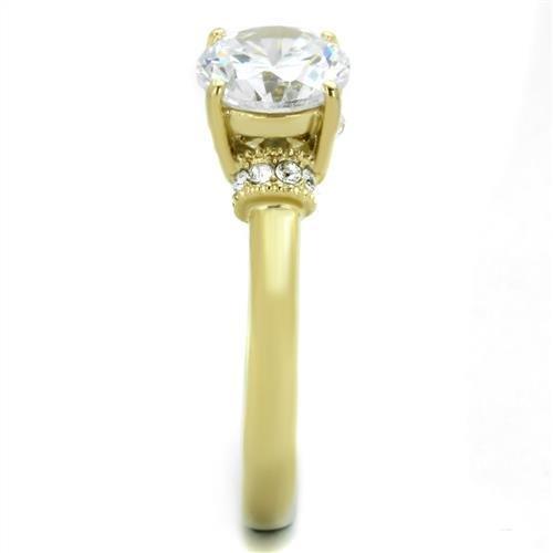 IP Gold(Ion Plating) Stainless Steel Ring with AAA Grade CZ in Clear