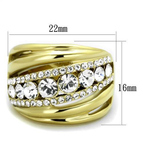 IP Gold(Ion Plating) Stainless Steel Ring with Top Grade Crystal in Clear
