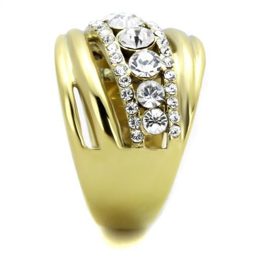 IP Gold(Ion Plating) Stainless Steel Ring with Top Grade Crystal in Clear
