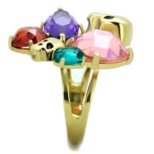 IP Gold(Ion Plating) Stainless Steel Ring with AAA Grade CZ in Multi Color