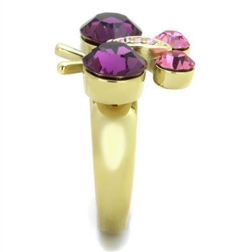 IP Gold(Ion Plating) Stainless Steel Ring with Top Grade Crystal in Amethyst
