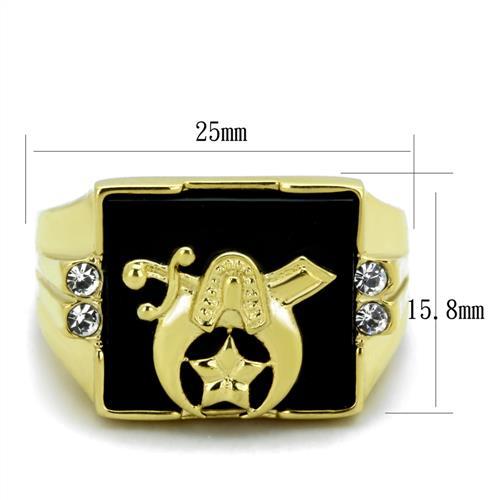 IP Gold(Ion Plating) Stainless Steel Ring with Synthetic Onyx in Jet