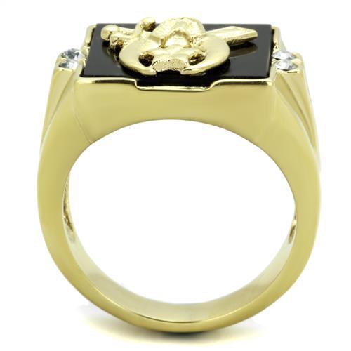 IP Gold(Ion Plating) Stainless Steel Ring with Synthetic Onyx in Jet