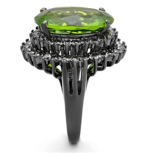 IP Light Black (IP Gun) Stainless Steel Ring with Synthetic Synthetic Glass in Peridot