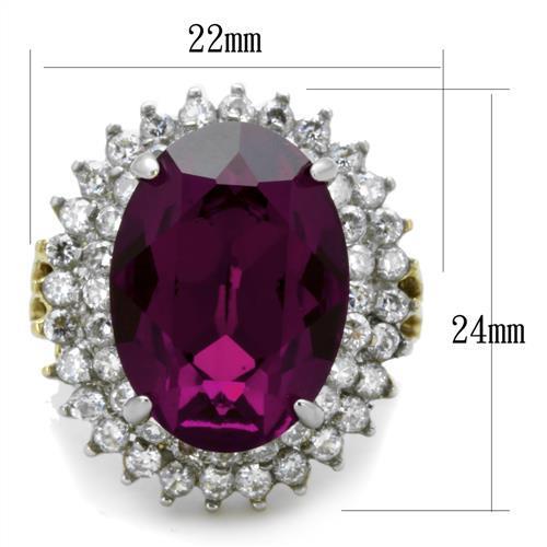 Two-Tone IP Gold (Ion Plating) Stainless Steel Ring with Top Grade Crystal in Amethyst