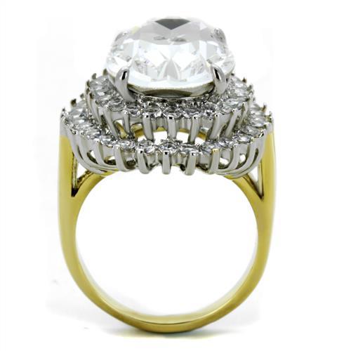 Two-Tone IP Gold (Ion Plating) Stainless Steel Ring with Top Grade Crystal in Clear