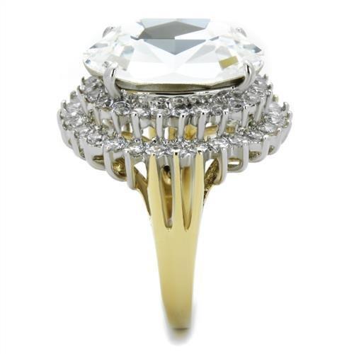 Two-Tone IP Gold (Ion Plating) Stainless Steel Ring with Top Grade Crystal in Clear