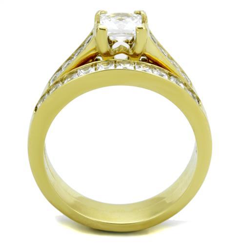 IP Gold(Ion Plating) Stainless Steel Ring with AAA Grade CZ in Clear