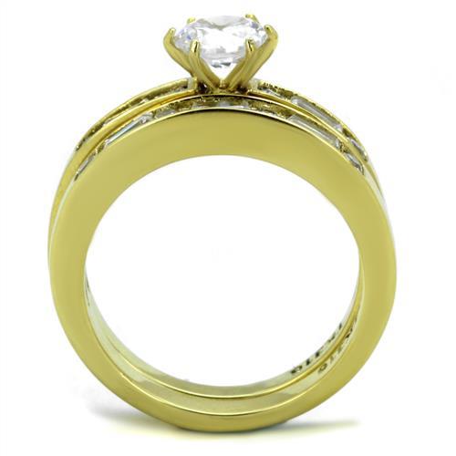 IP Gold(Ion Plating) Stainless Steel Ring with AAA Grade CZ in Clear