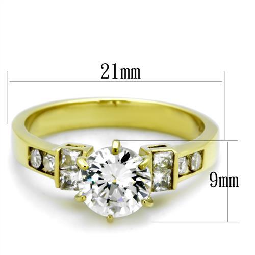 IP Gold(Ion Plating) Stainless Steel Ring with AAA Grade CZ in Clear