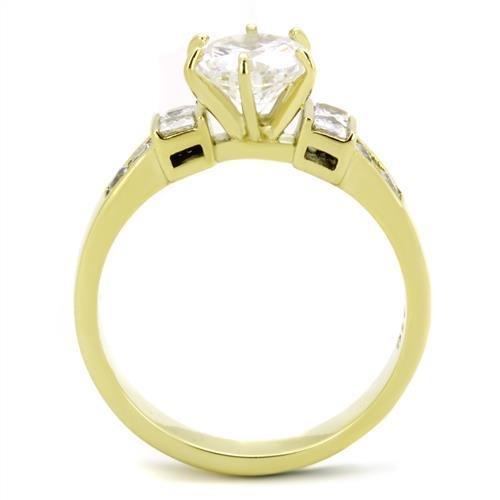 IP Gold(Ion Plating) Stainless Steel Ring with AAA Grade CZ in Clear