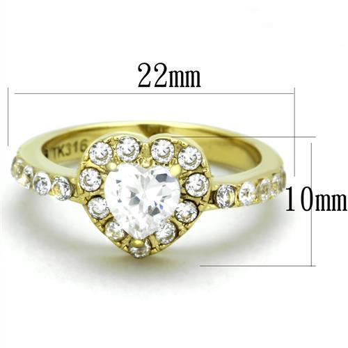 IP Gold(Ion Plating) Stainless Steel Ring with AAA Grade CZ in Clear