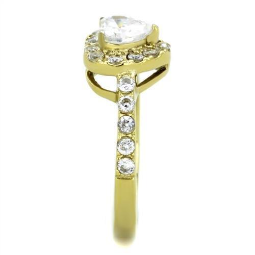 IP Gold(Ion Plating) Stainless Steel Ring with AAA Grade CZ in Clear