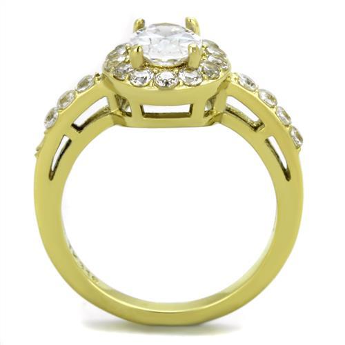 IP Gold(Ion Plating) Stainless Steel Ring with AAA Grade CZ in Clear