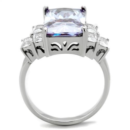 High polished (no plating) Stainless Steel Ring with AAA Grade CZ in Light Amethyst
