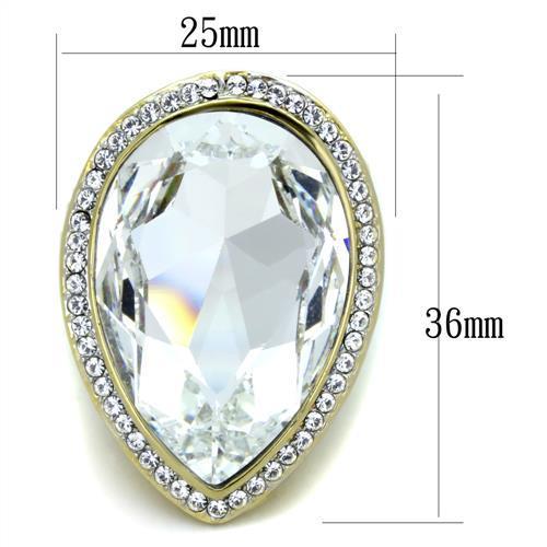 Two-Tone IP Gold (Ion Plating) Stainless Steel Ring with Top Grade Crystal in Clear