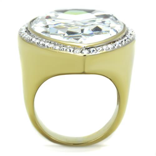 Two-Tone IP Gold (Ion Plating) Stainless Steel Ring with Top Grade Crystal in Clear