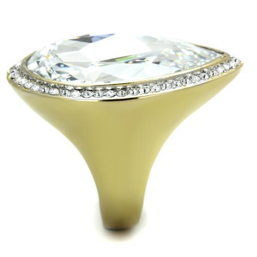 Two-Tone IP Gold (Ion Plating) Stainless Steel Ring with Top Grade Crystal in Clear