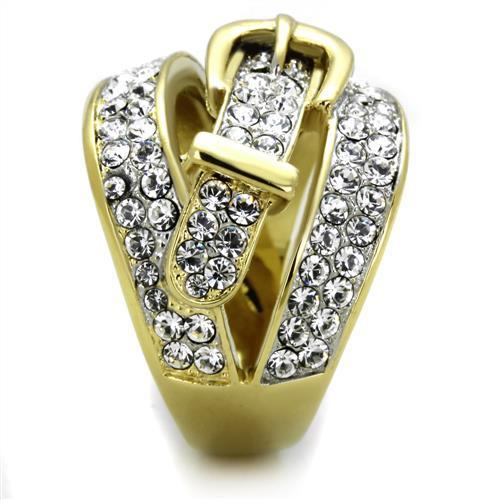 Two-Tone IP Gold (Ion Plating) Stainless Steel Ring with Top Grade Crystal in Clear