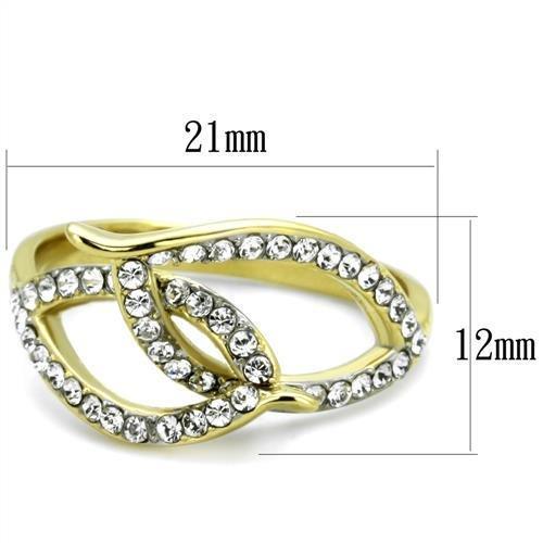 Two-Tone IP Gold (Ion Plating) Stainless Steel Ring with Top Grade Crystal in Clear