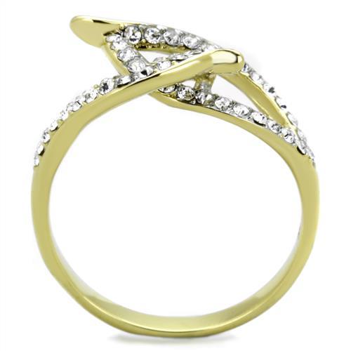 Two-Tone IP Gold (Ion Plating) Stainless Steel Ring with Top Grade Crystal in Clear