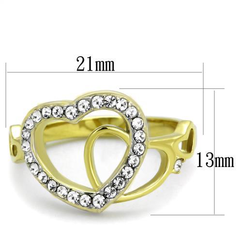 Two-Tone IP Gold (Ion Plating) Stainless Steel Ring with Top Grade Crystal in Clear