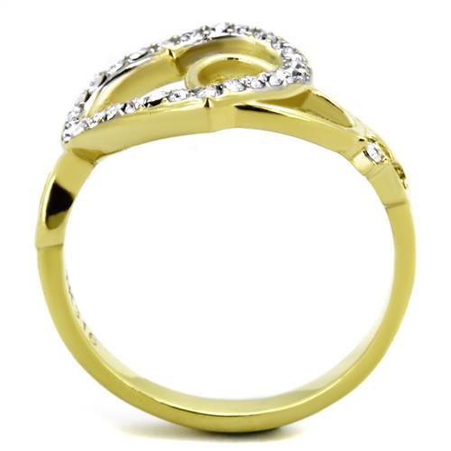 Two-Tone IP Gold (Ion Plating) Stainless Steel Ring with Top Grade Crystal in Clear