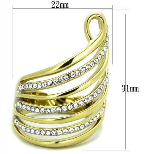 Two-Tone IP Gold (Ion Plating) Stainless Steel Ring with Top Grade Crystal in Clear