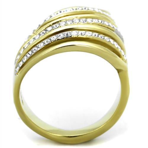 Two-Tone IP Gold (Ion Plating) Stainless Steel Ring with Top Grade Crystal in Clear