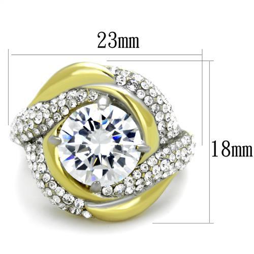 Two-Tone IP Gold (Ion Plating) Stainless Steel Ring with AAA Grade CZ in Clear