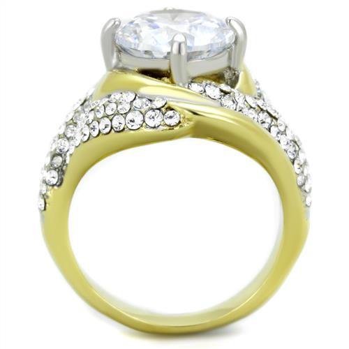 Two-Tone IP Gold (Ion Plating) Stainless Steel Ring with AAA Grade CZ in Clear