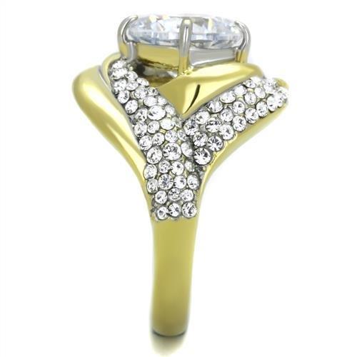 Two-Tone IP Gold (Ion Plating) Stainless Steel Ring with AAA Grade CZ in Clear
